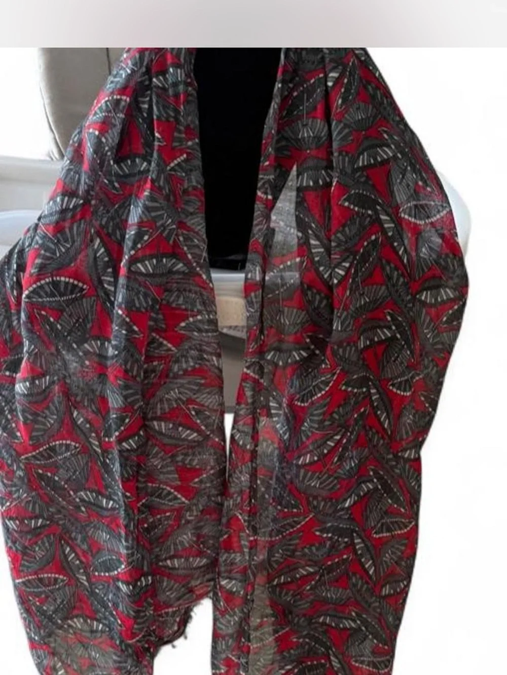 Emporio Armani Red and Black Geometric Print Scarf